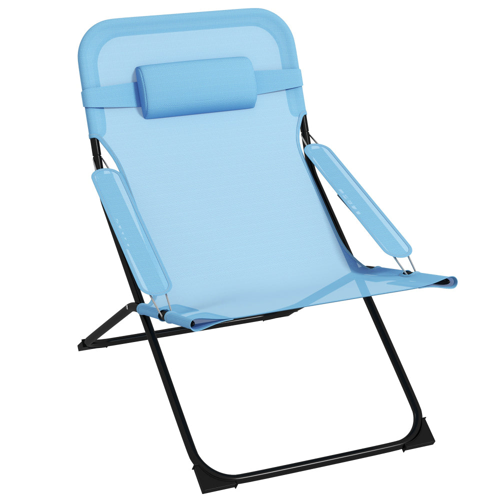 Chaise pliante confortable bleue avec coussin et accoudoirs lecoinchaise
