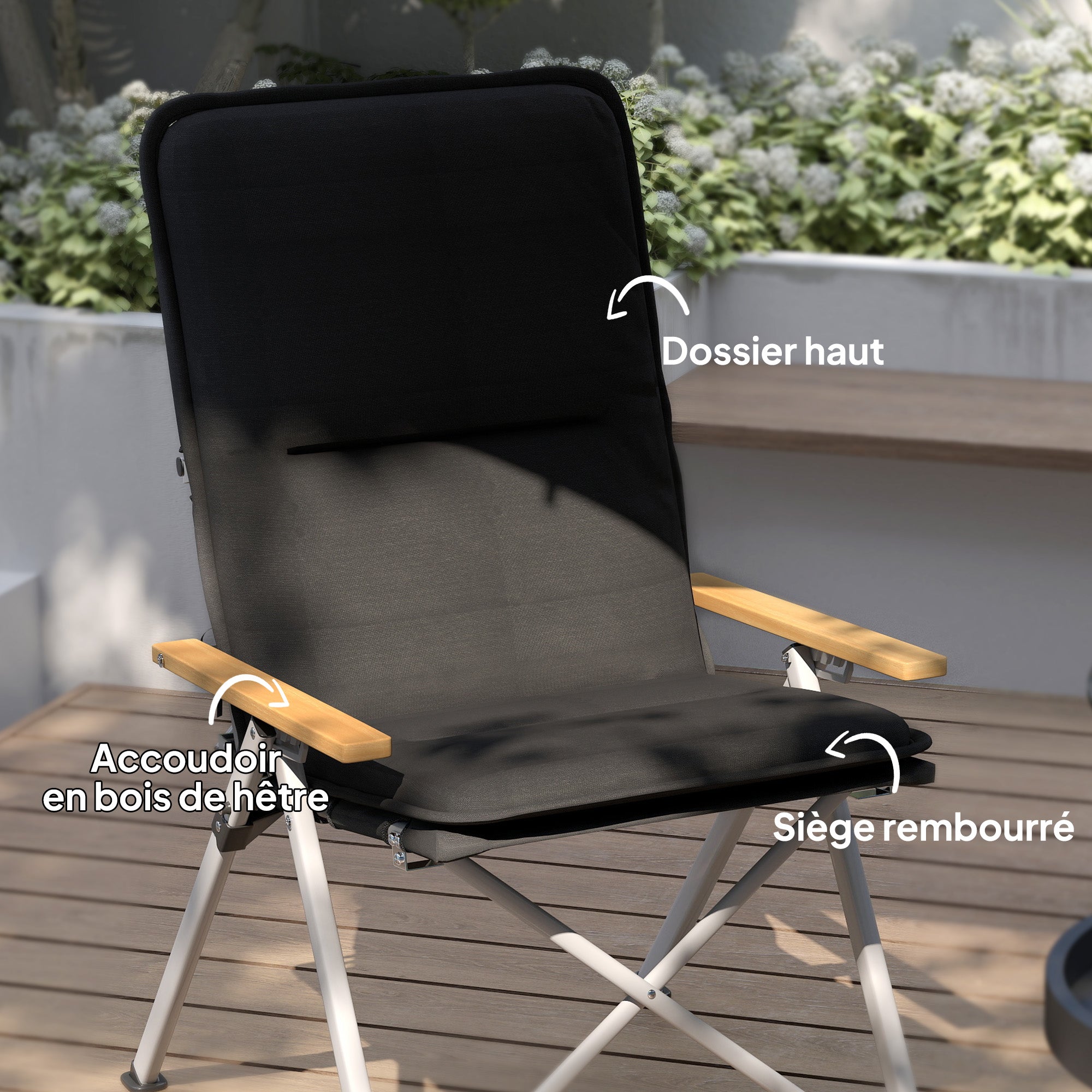 Outsunny Folding Camping Fishing Chair, High Back, Detachable Cushion And Carry Bag, Garden Chair for Hiking, Fishing, Beach And Picnic, 59X67X96Cm, Black LeCoinChaise