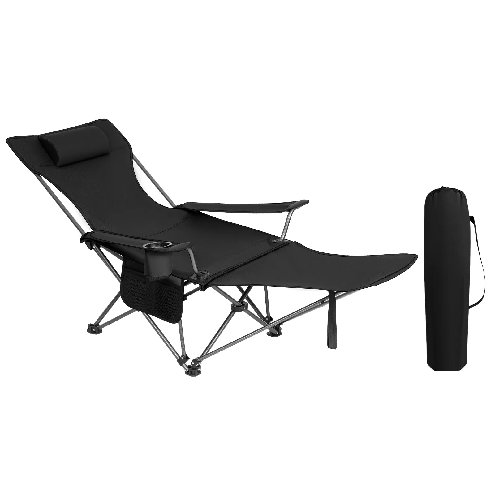 WOLTU Foldable Camping Fishing Chair Lightweight Deckchair Lounge Chair with Removable Headrest Retractable Footrest for Outdoor LeCoinChaise