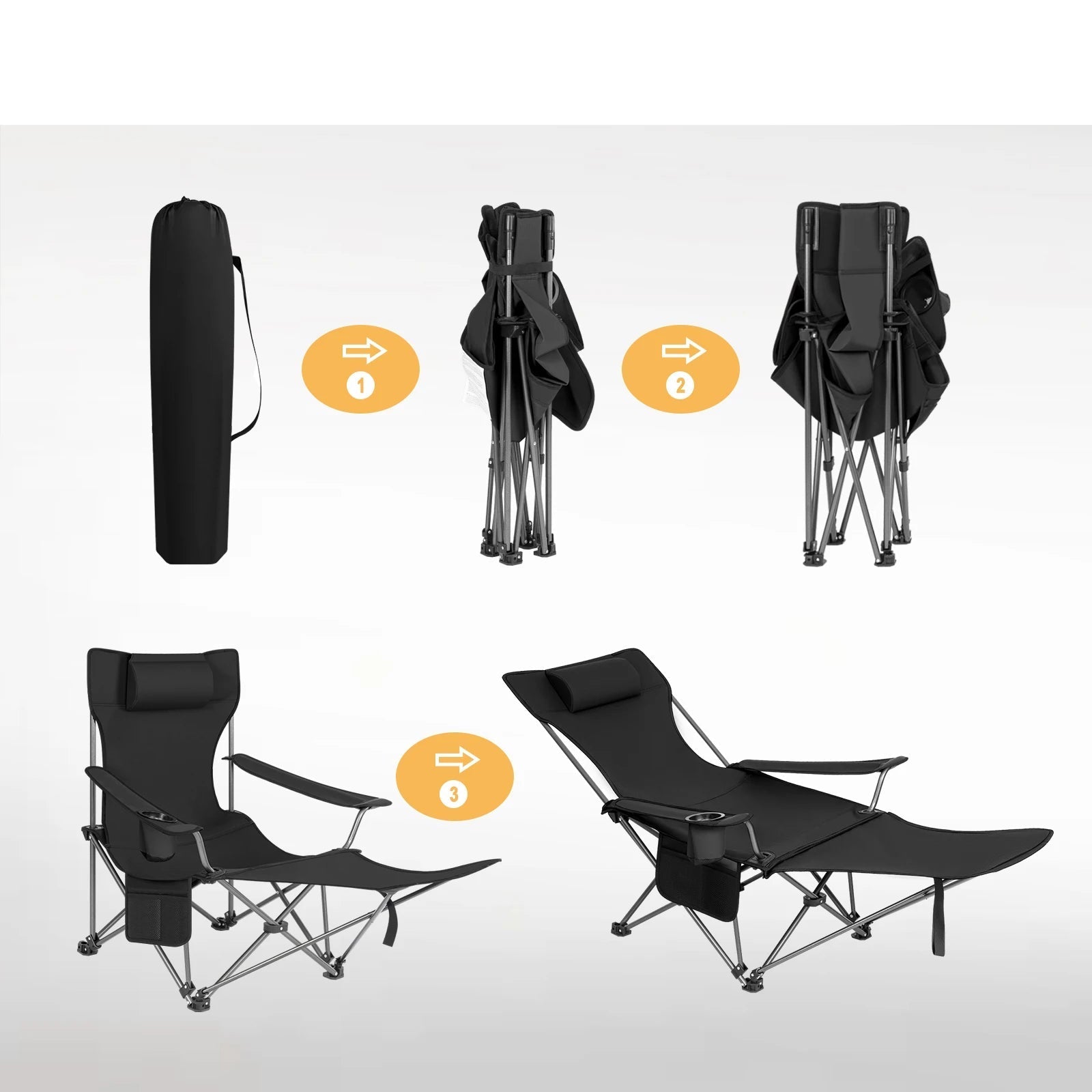 WOLTU Foldable Camping Fishing Chair Lightweight Deckchair Lounge Chair with Removable Headrest Retractable Footrest for Outdoor LeCoinChaise