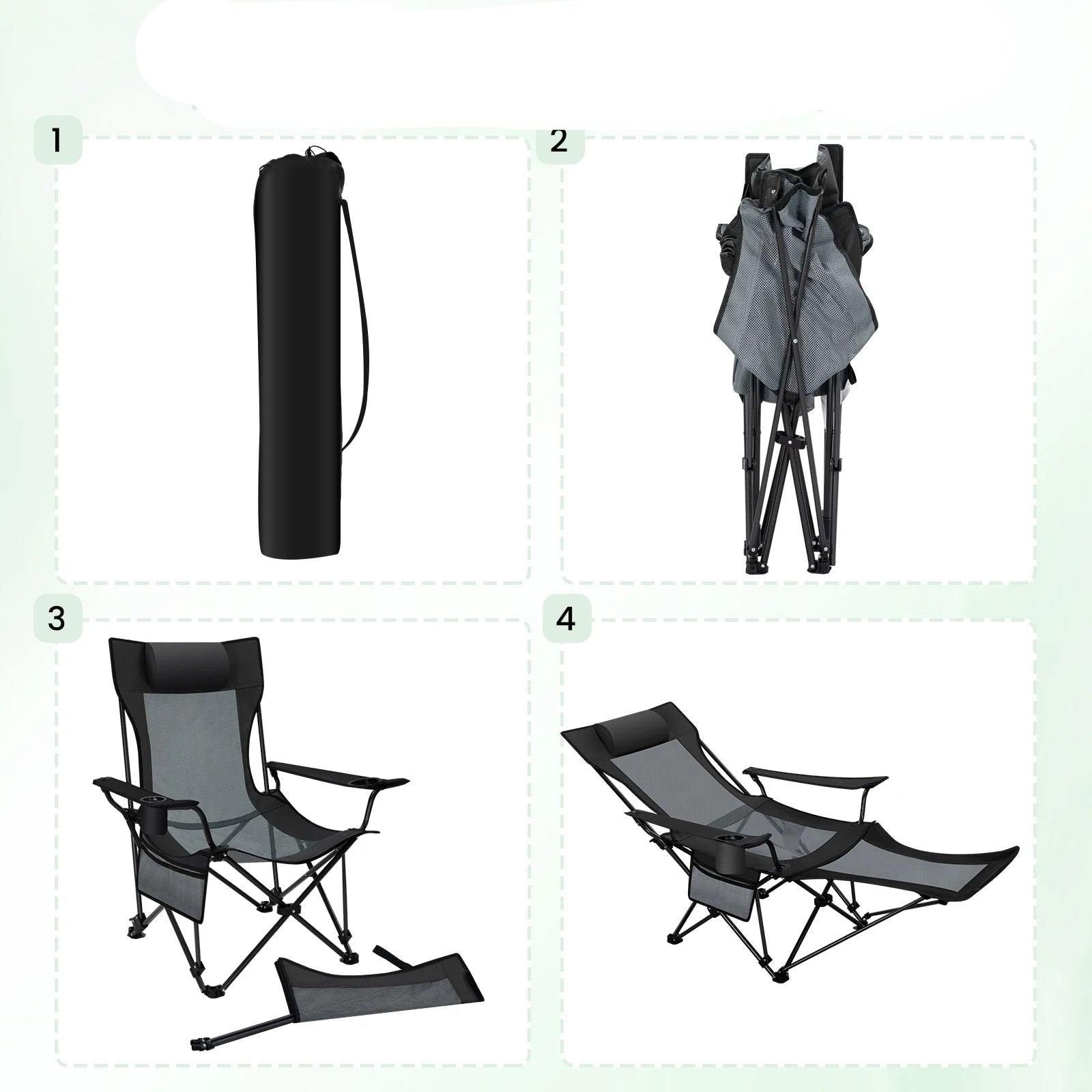 Foldable Camping Chair Ultralight Deck Chair Sun Beach Lounger with Footrest Adjustable Backrest for Outdoor Fishing Barbecue LeCoinChaise