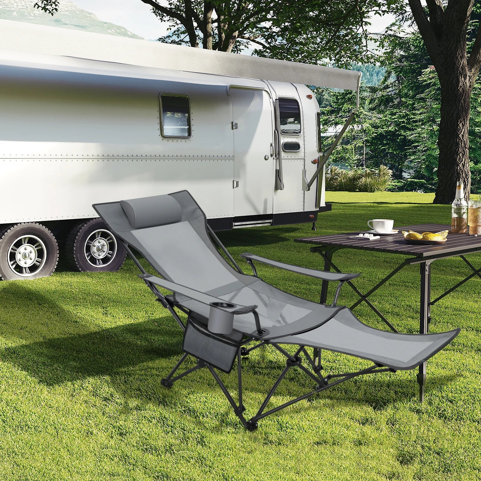 Foldable Camping Chair Ultralight Deck Chair Sun Beach Lounger with Footrest Adjustable Backrest for Outdoor Fishing Barbecue LeCoinChaise