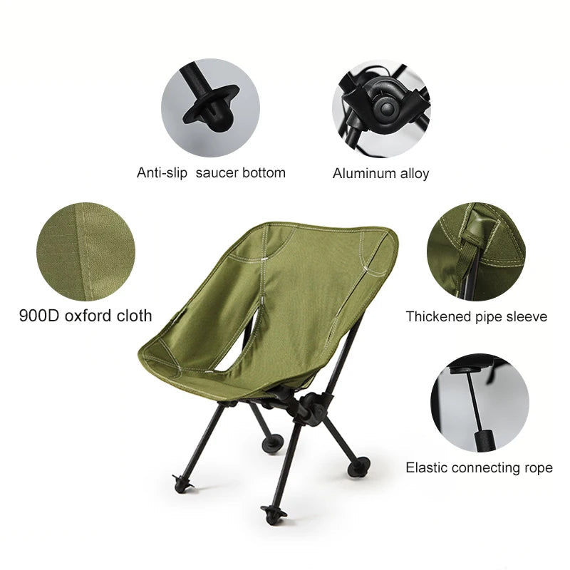 WESTTUNE Children Camping Moon Chair Kids Folding Armchair Backrest Seat Mini Folding Ultralight Storage Moon Tactical Chair LeCoinChaise