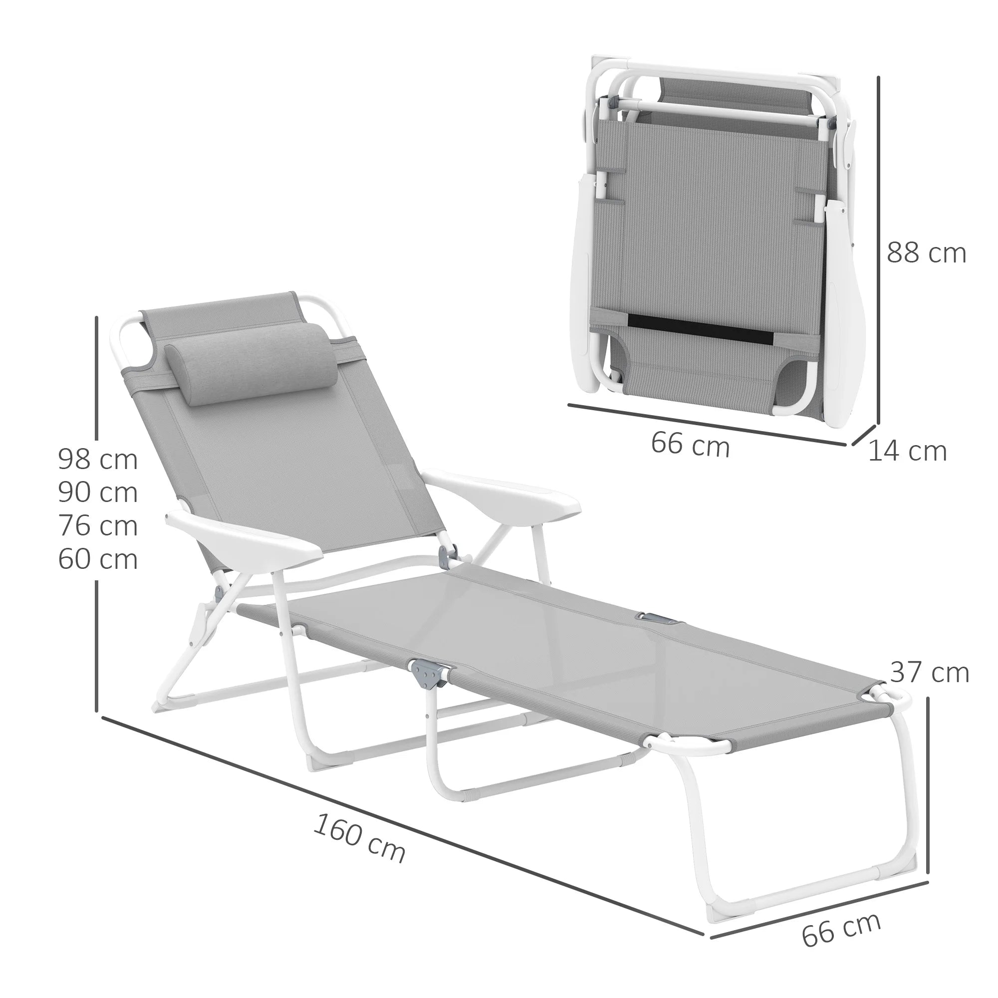 Gray adjustable backrest outdoor garden folding lounger Outsunny LeCoinChaise