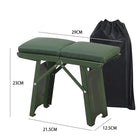 a green piece of luggage sitting on top of a suitcase