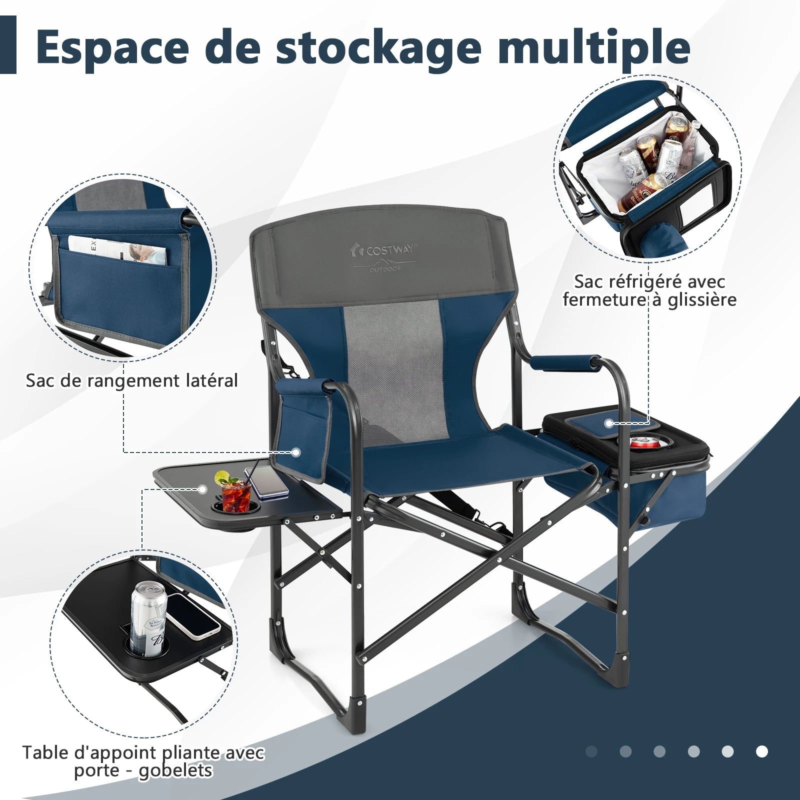 Camping chair with side table, cooler bag & storage s bag, folding fishing chair, 180 kg load capacity, director chair portable LeCoinChaise