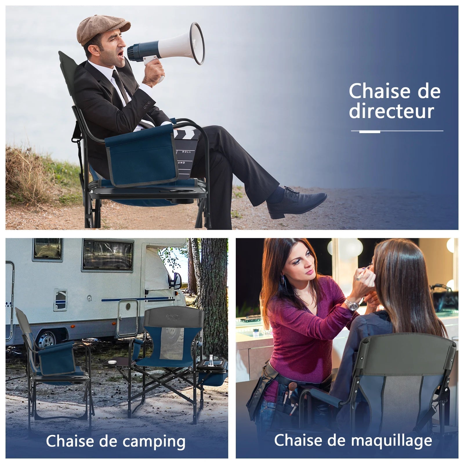 Camping chair with side table, cooler bag & storage s bag, folding fishing chair, 180 kg load capacity, director chair portable LeCoinChaise