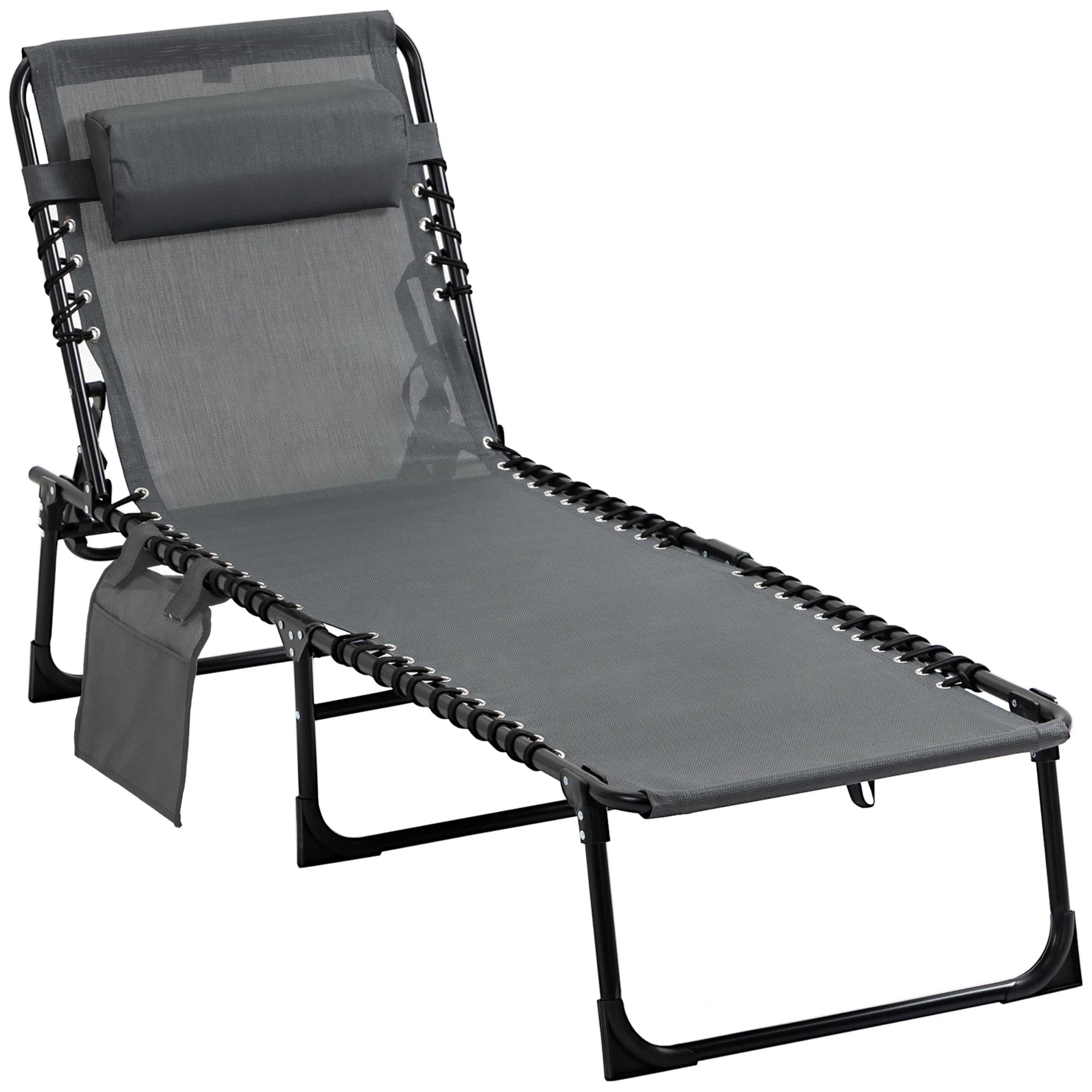 Outsunny folding lounger with adjustable backrest headrest 185x58x30 cm Gray LeCoinChaise