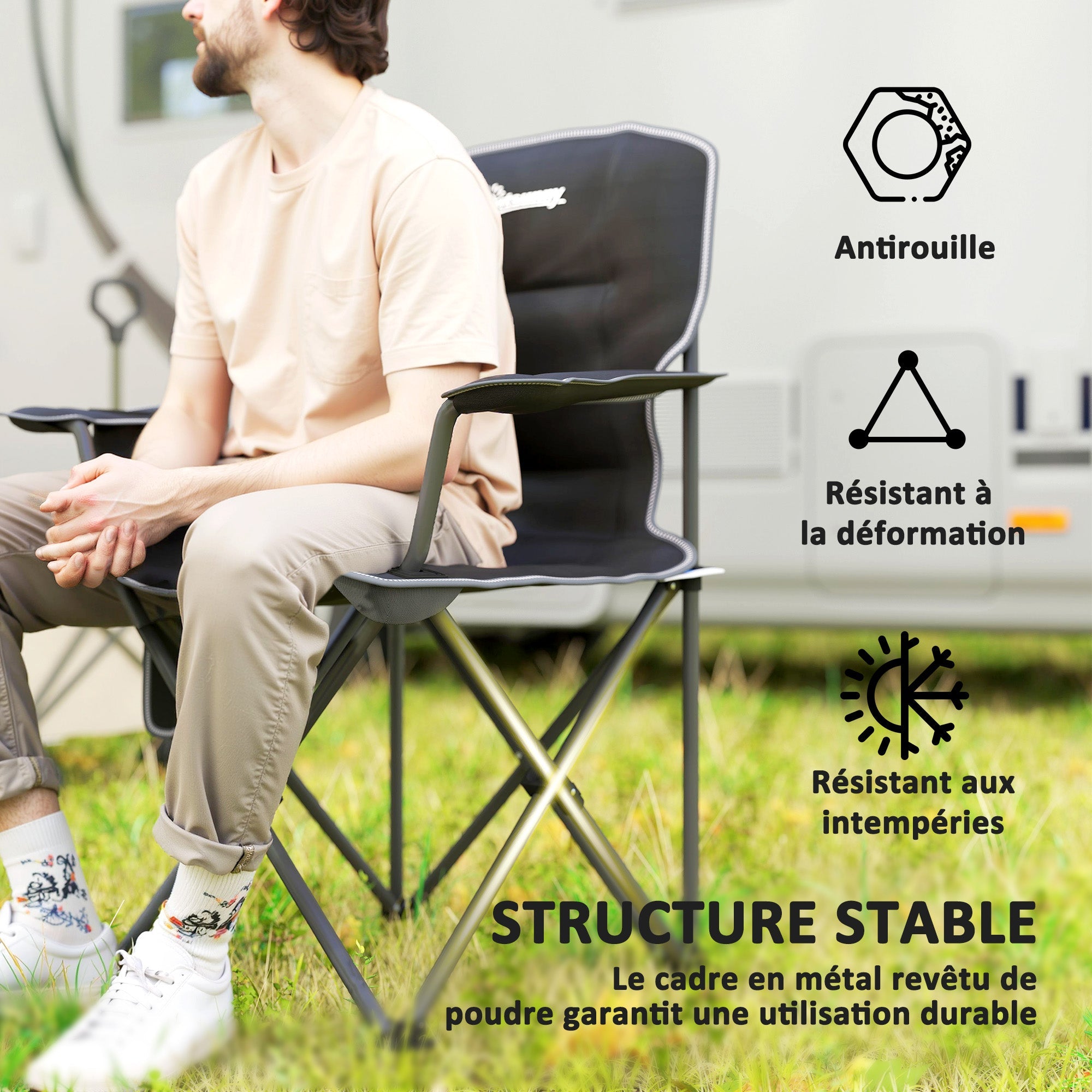 Outsunny Folding Camping Chair, Portable Fishing Chair, Padded Seat, Cup Holder, Side Pockets And Carry Bag, Collapsible Chair for Hiking, Fishing, Beach And Picnic, Black LeCoinChaise