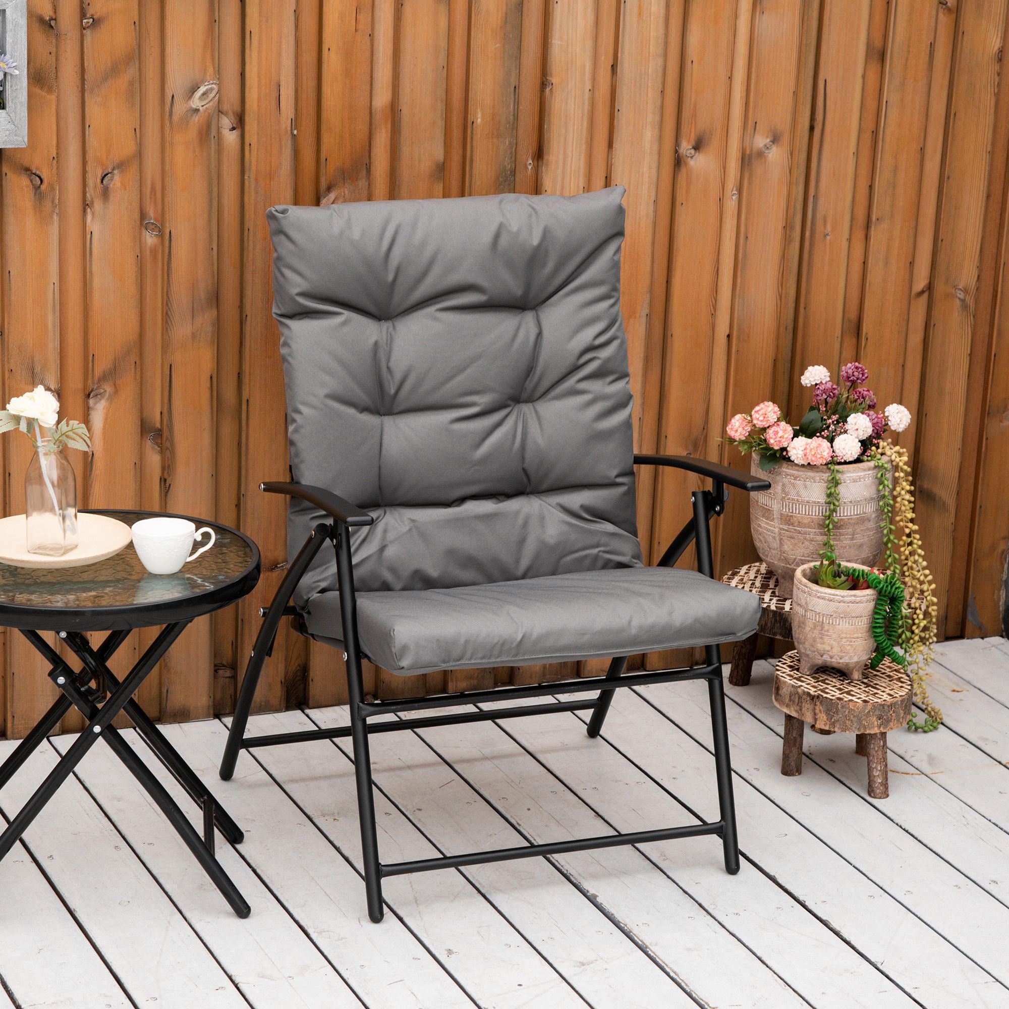 Outsunny Camping Chair Folding and Portable Fishing Chair, High Back, Padded and Removable Cushion, for Hiking, Fishing, Beach and Picnic, 65 x 65 x 94 cm, Gray, Adjustable Backrest, Durable Metal Frame, 600D Oxford Fabric Se LeCoinChaise