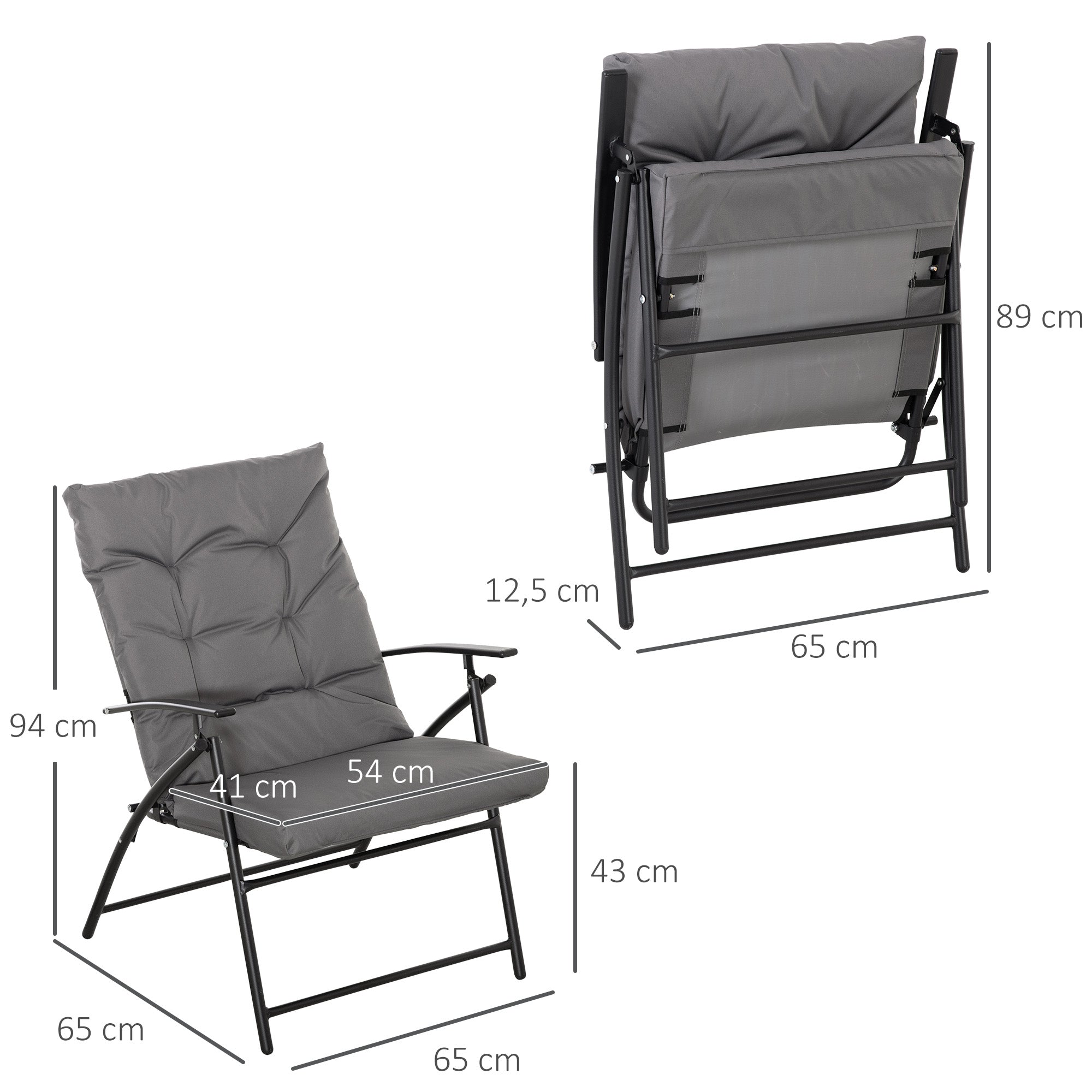 Outsunny Camping Chair Folding and Portable Fishing Chair, High Back, Padded and Removable Cushion, for Hiking, Fishing, Beach and Picnic, 65 x 65 x 94 cm, Gray, Adjustable Backrest, Durable Metal Frame, 600D Oxford Fabric Se LeCoinChaise