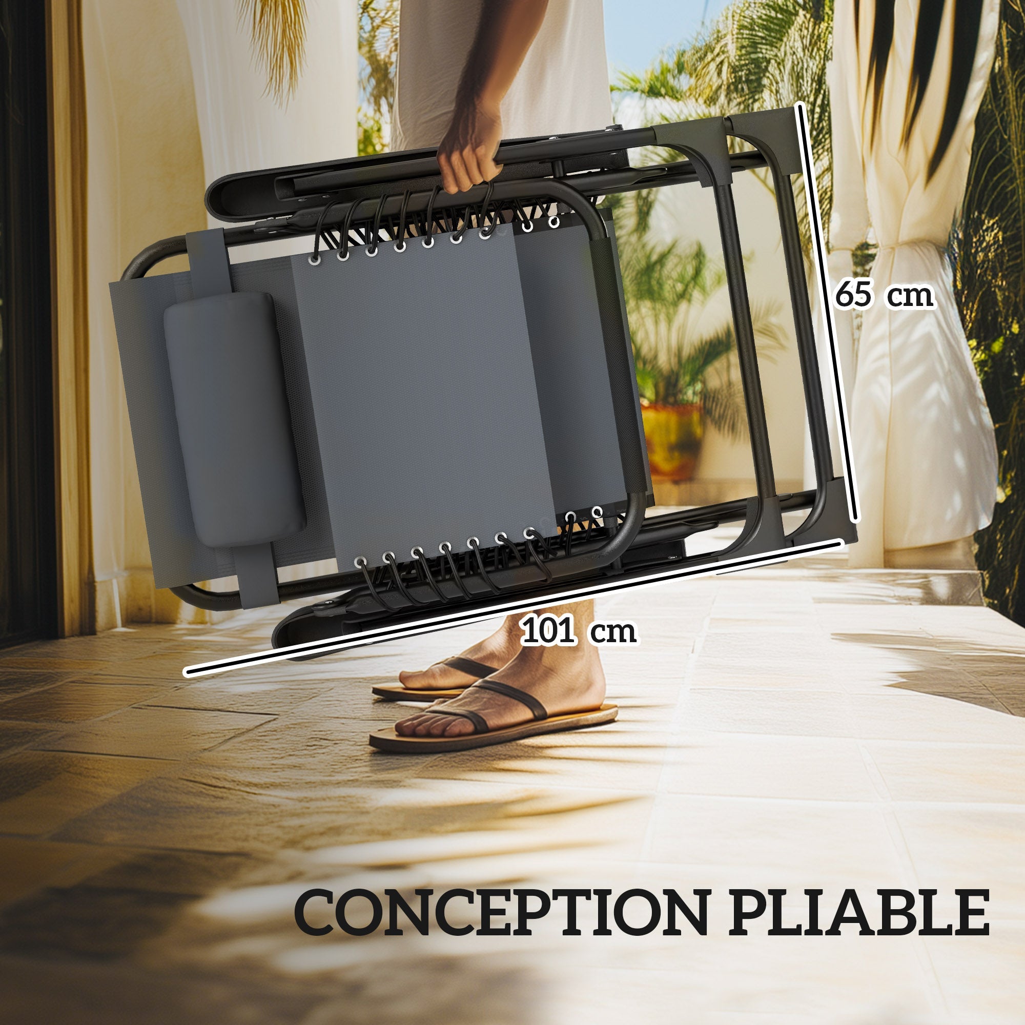 Outsunny Set of 2 Folding And Reclining Lounge Chairs with Side Table, Zero Gravity Garden Relaxation Chair Sun Lounger with Cup Holder And Headrest, 120 Kg Load, Grey LeCoinChaise