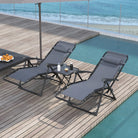 Outsunny Set of 2 Folding And Reclining Lounge Chairs with Side Table, Zero Gravity Garden Relaxation Chair Sun Lounger with Cup Holder And Headrest, 120 Kg Load, Grey LeCoinChaise
