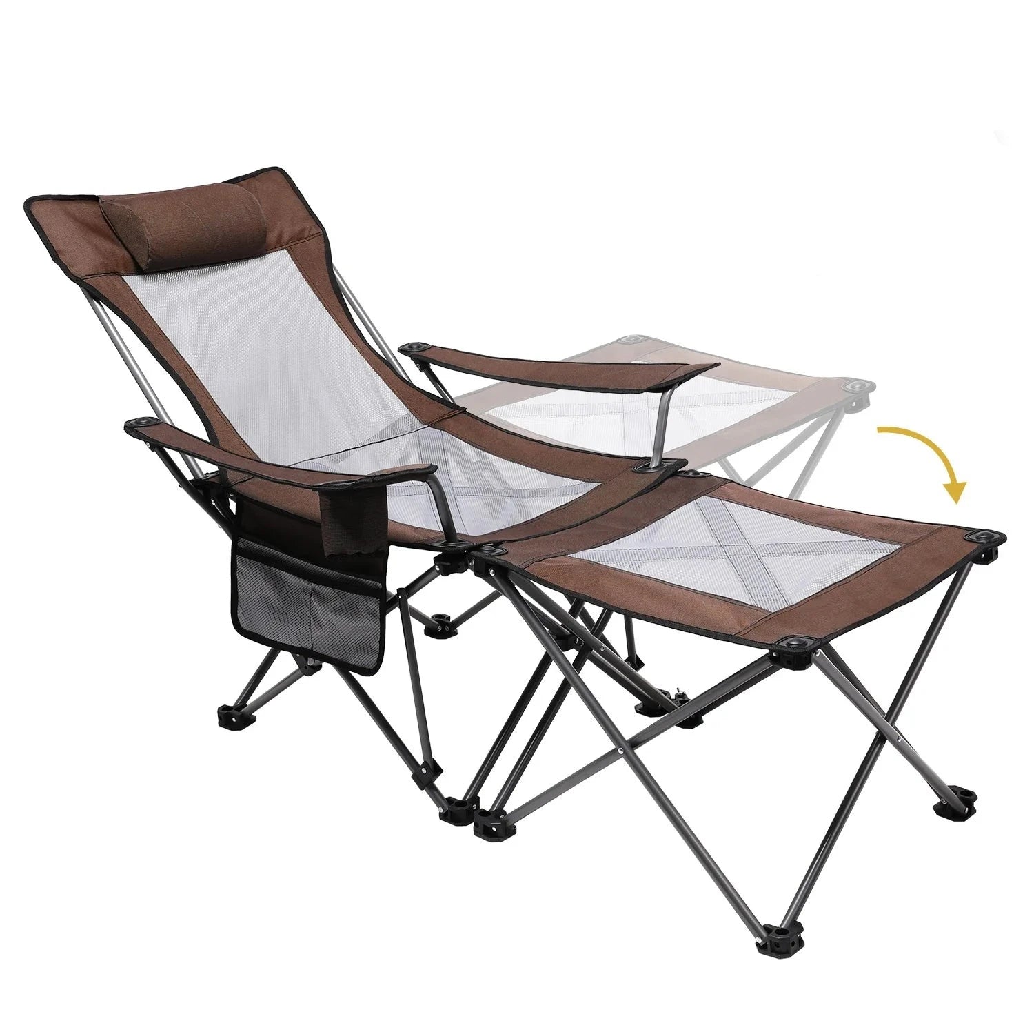 Chaise longue de jardin pliante SMILODON marron avec repose-pieds détachables - LeCoinChaise