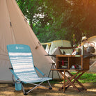 Chaise longue pliante de camping VILLEY légère en présentation au camping devant une tente- LeCoinChaise