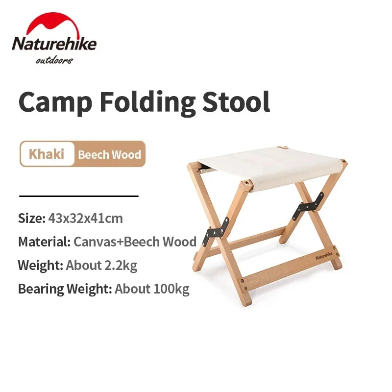 Naturehike Fishing Seat Solid Wood Stool Ultralight Folding Chair for Travel Beach Camping Outdoor Portable Canvas Beech 2.2kg - LeCoinChaise