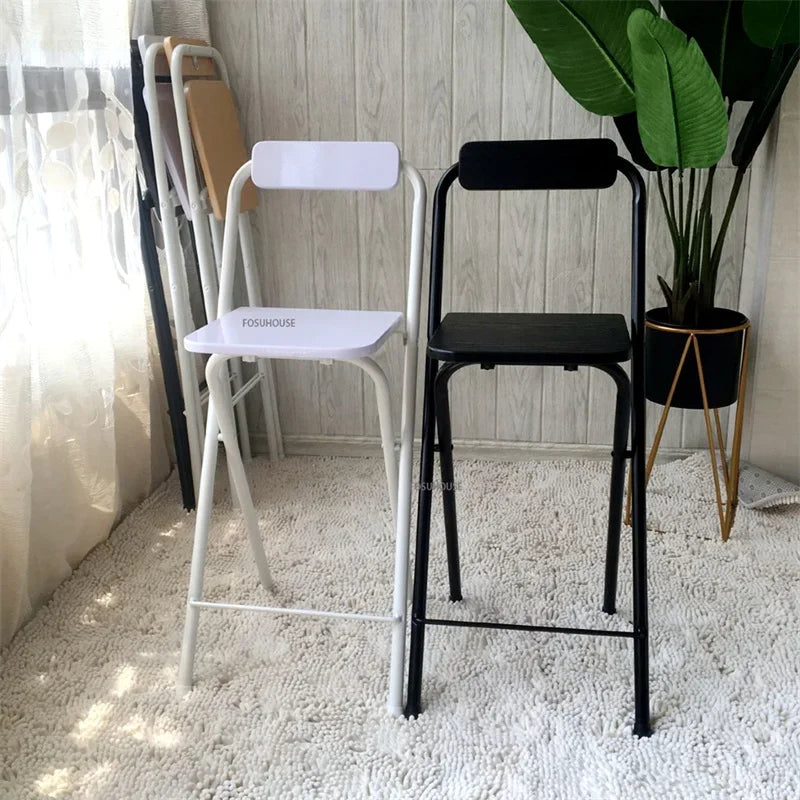 Nordic Folding Bar Chairs Home Iron Backrest Bar Stool Thickened Foot Covers Kitchen Bar Table Chair Multi-scene Dining Chairs LeCoinChaise