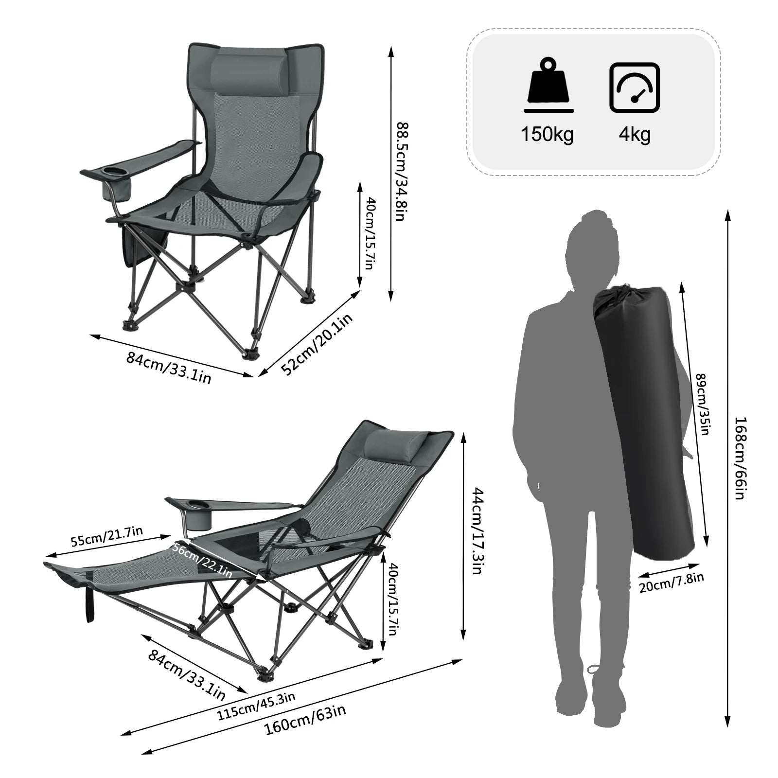 Chaise longue pliante de camping confortable avec toutes les options possibles - LeCoinChaise