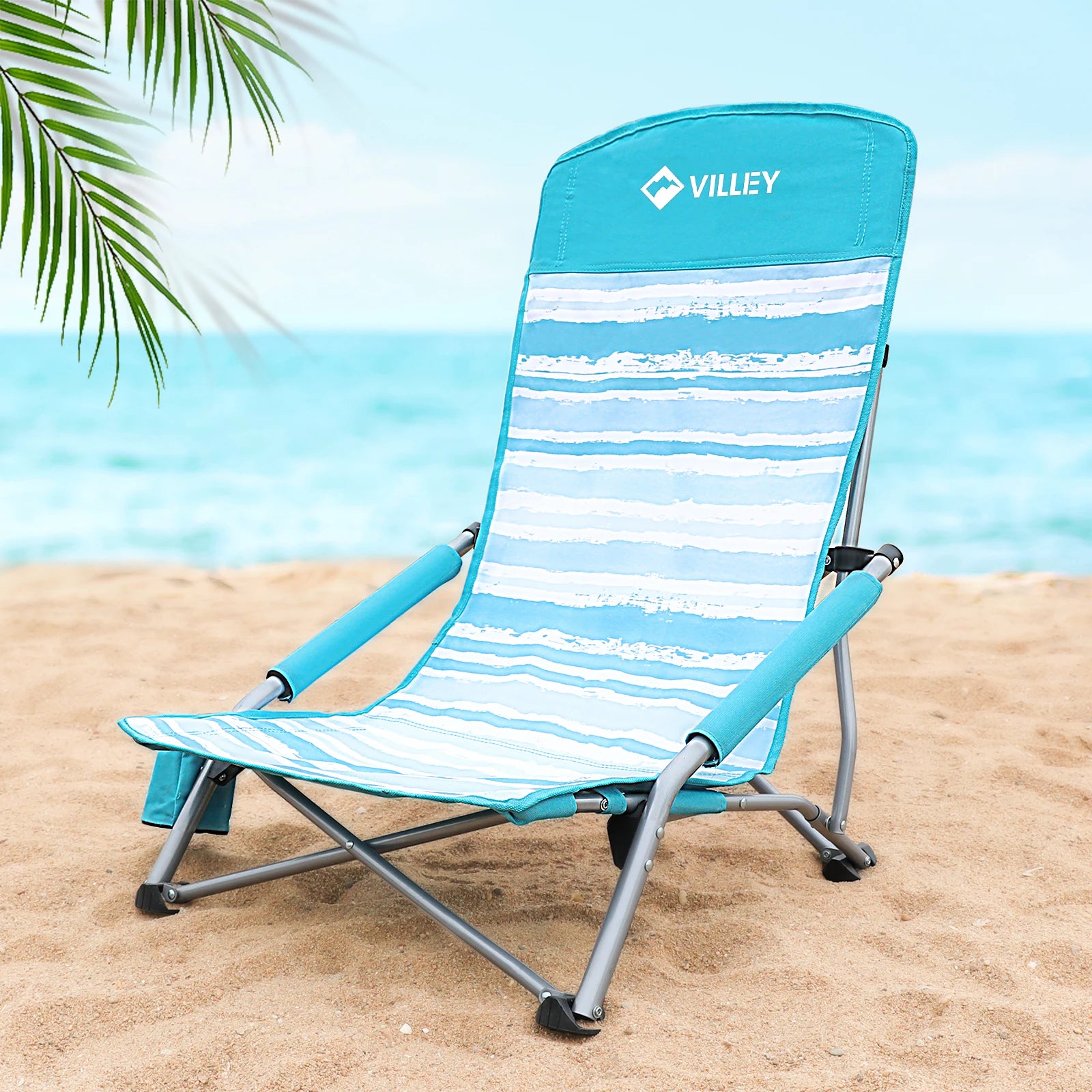 Chaise longue de plage VILLEY pliante et confortable bleue - LeCoinChaise