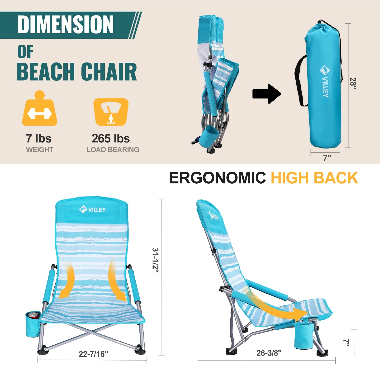 Chaise longue de plage VILLEY pliante et confortable bleue - LeCoinChaise