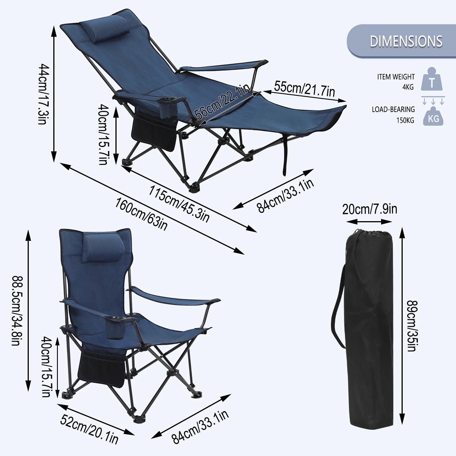 WOLTU Folding Camping Fishing Chair Lightweight Deckchair Lounge Chair with Retractable Footrest Removable Headrest for Outdoor - LeCoinChaise